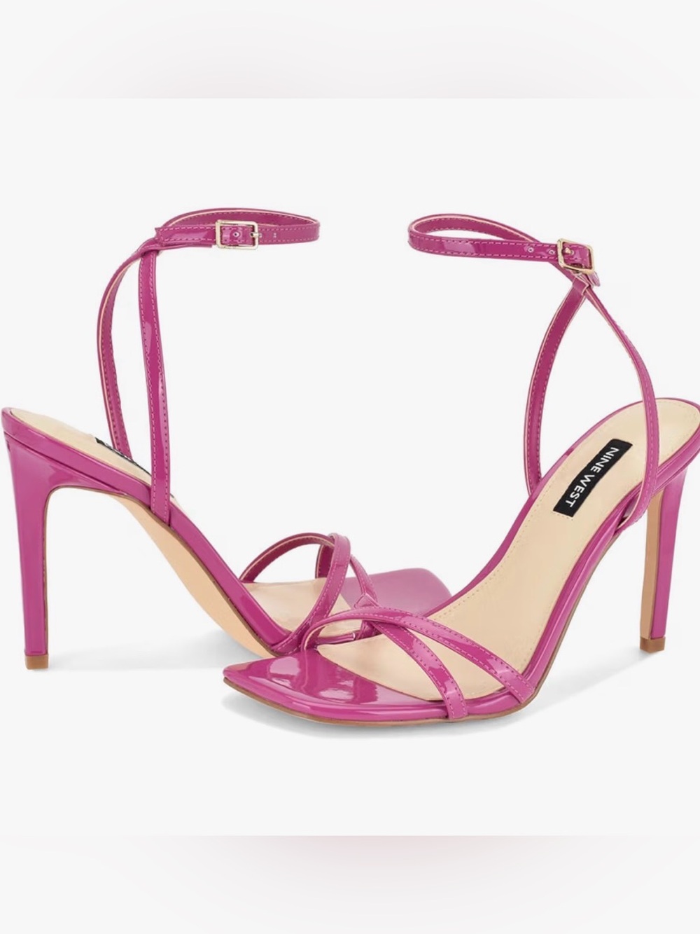 Nine West Fuchsia Patent Strappy Ankle‑Tie Heels